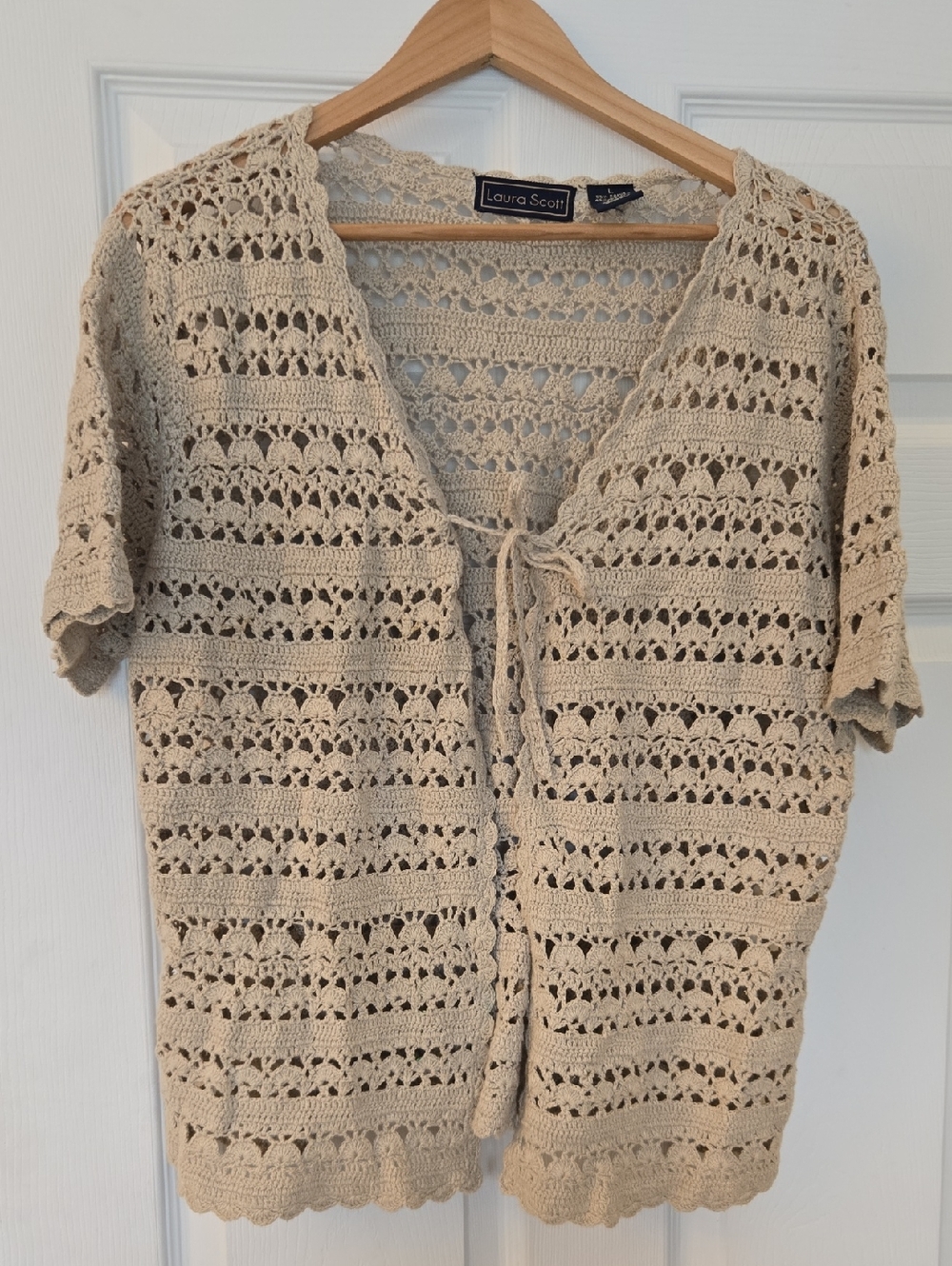 Laura Scott Cream Crochet Tie-Front Cardigan